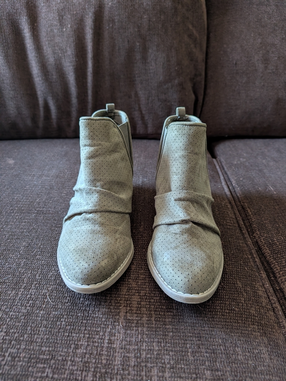 Report Green Perforated Suede Slip-On Ankle Booties